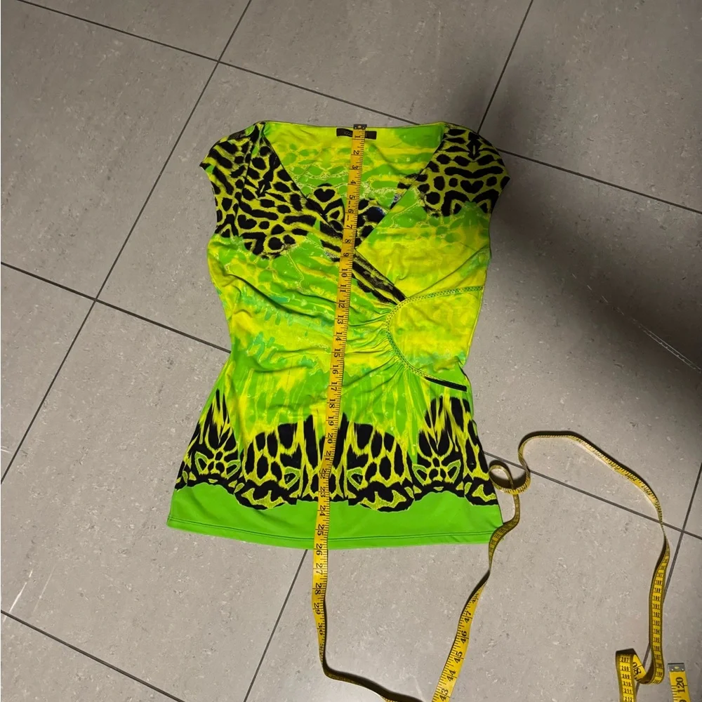 Roberto Cavalli  Lime and Black Animal Print Top - Picture 5 of 11